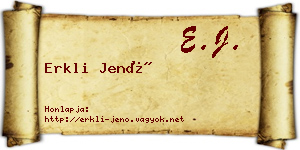Erkli Jenő névjegykártya